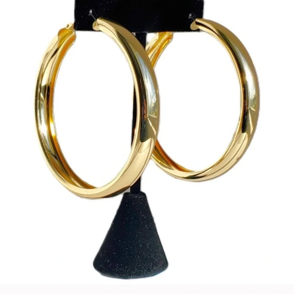 Chunky 18k Gold Hoop Earrings 5”